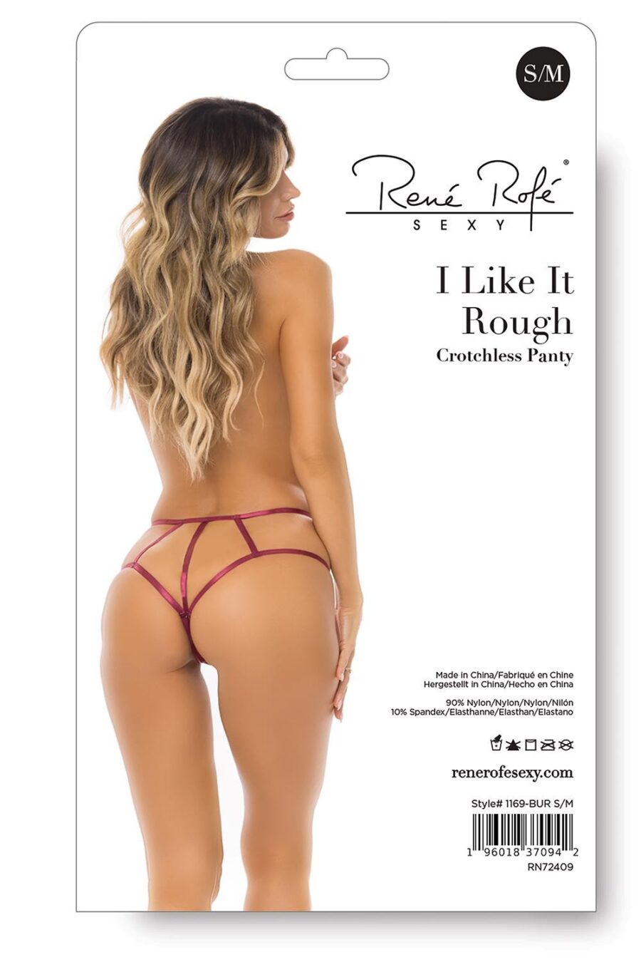 I LIKE IT ROUGH CROTCHLESS PANTY BURGUNDY M/L -