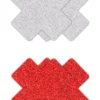 PRETTY PASTIES GLITTER CROSS RED SILVER 2 PAIR