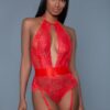 OPHELIA LACE GARTER BODYSUIT RED M -