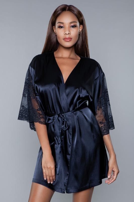 GRACE SATIN KIMONO BLACK M -