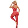 Ολόσωμο καλσόν SUBBLIME - FISHNET AND LACE CROTCHLESS BODYSTOCKING WITH HIGH NECK RED ONE SIZE