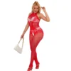 Ολόσωμο καλσόν SUBBLIME - FISHNET AND LACE CROTCHLESS BODYSTOCKING WITH HIGH NECK RED ONE SIZE