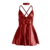 Φόρεμα SUBBLIME - 955397 DRESS WITH BURGUNDY LEATHER STRAPS