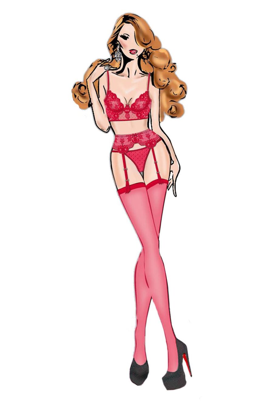 BOMBSHELL BOUDOIR PEEK A BOO WIRE 3PC SET RED S - Image 3