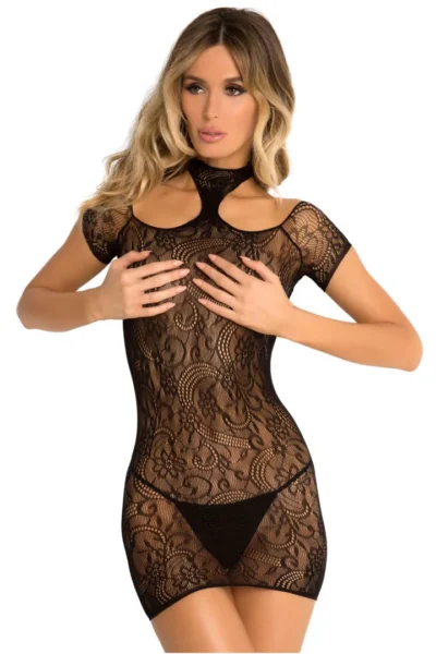 Μίνι φόρεμα Cold Shoulder Lace Bodystocking Black M/L RENE ROFE LINGERIE